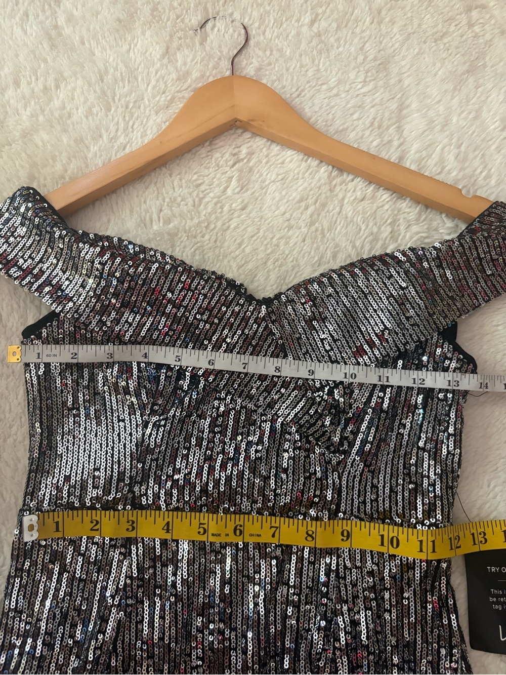 Lulus Once in a Lifetime Silver Sequin Off-the-Shoulder Mini Dress Size Small - Picture 7 of 11